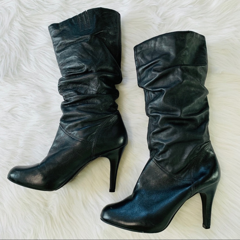 Cathy Jean Black Leather High Heel Boots